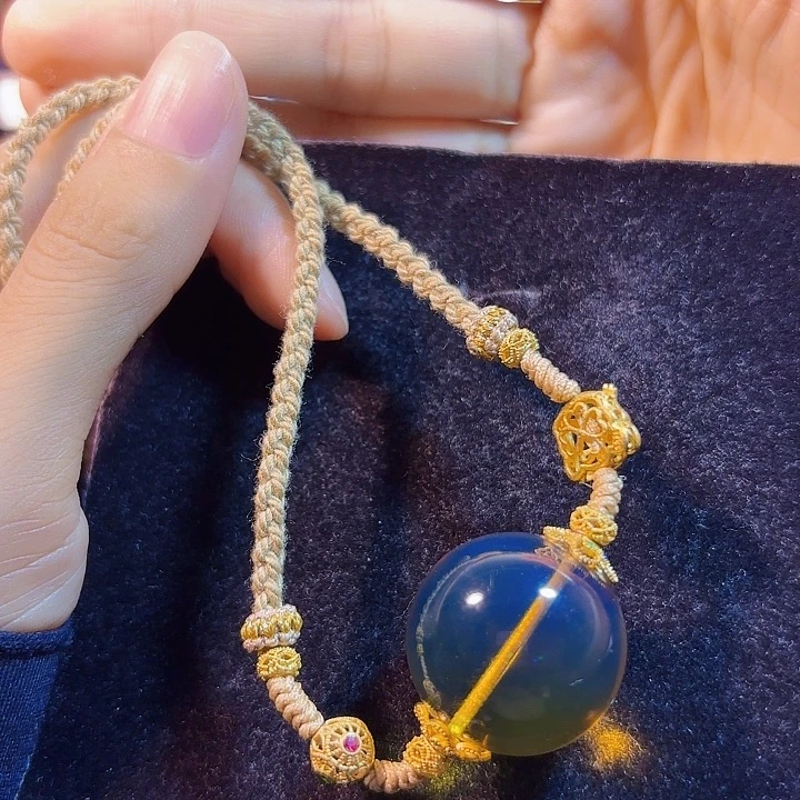 未镶嵌蓝珀珠宝奇石墨西哥蓝珀锁骨链