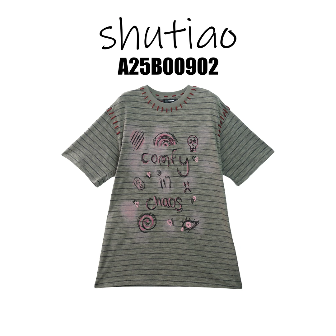 【SHUTIAO】2025夏季：新款小众设计款T恤A25B00902