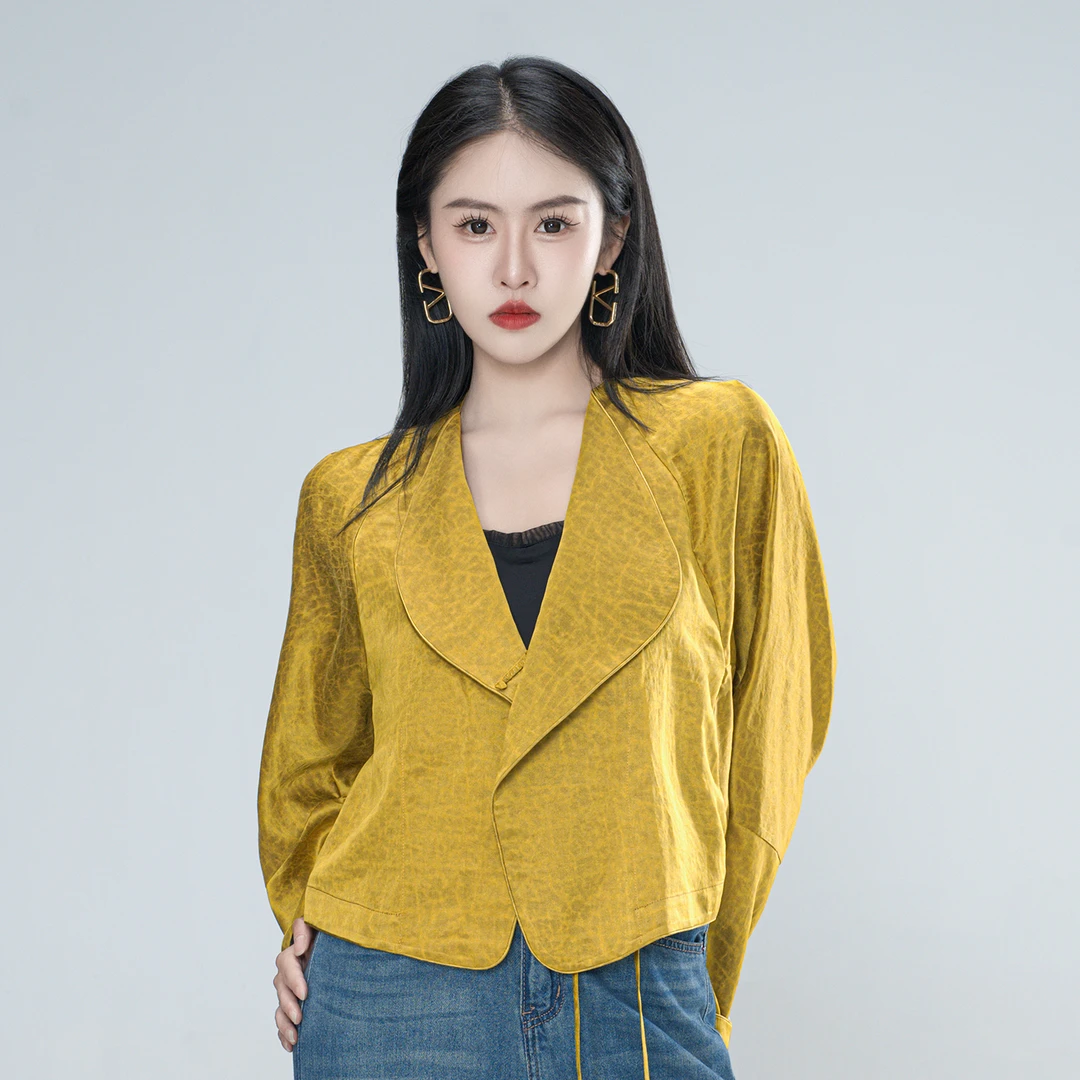 青娘子香云纱（穹光）缎龟新中式蝙蝠袖短款时尚休闲上衣--60942