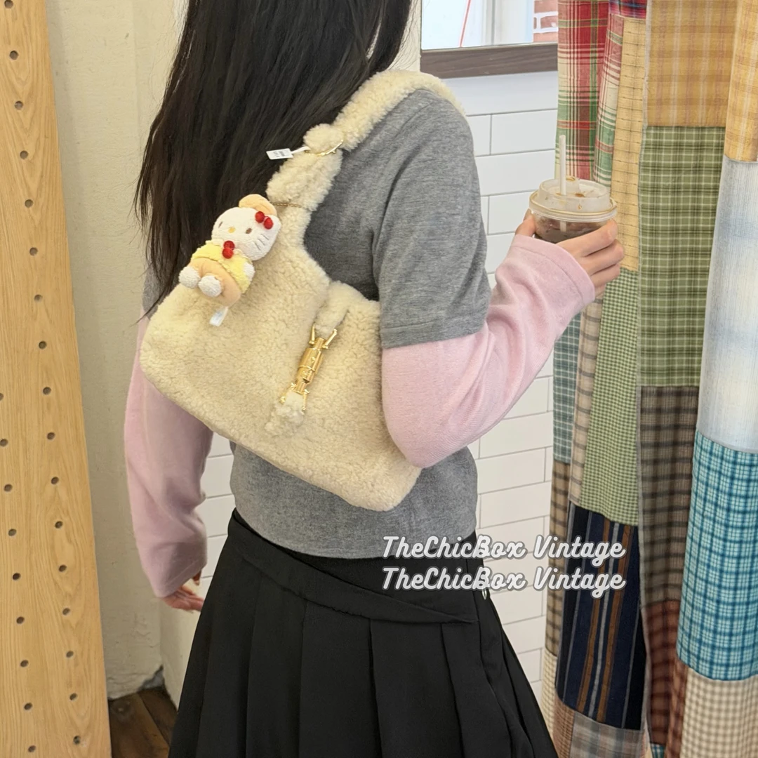 95新 GUCCI/古驰 只盒/毛茸茸24Aprés Ski小号Jackie单肩斜挎包