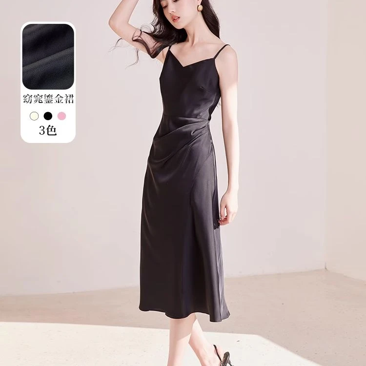 Q841092连衣裙香影法式绝美吊带连衣裙仿醋酸