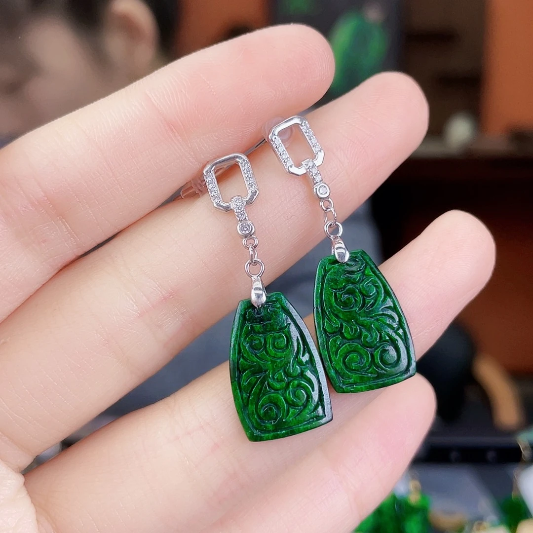 翡翠银S925镶嵌耳饰
