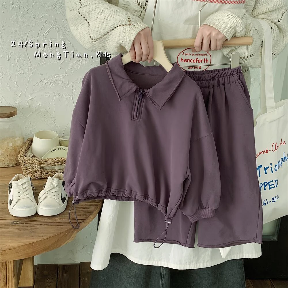 Yoko.style套装春款25新款韩版儿童polo衫阔腿裤两件套织里童装