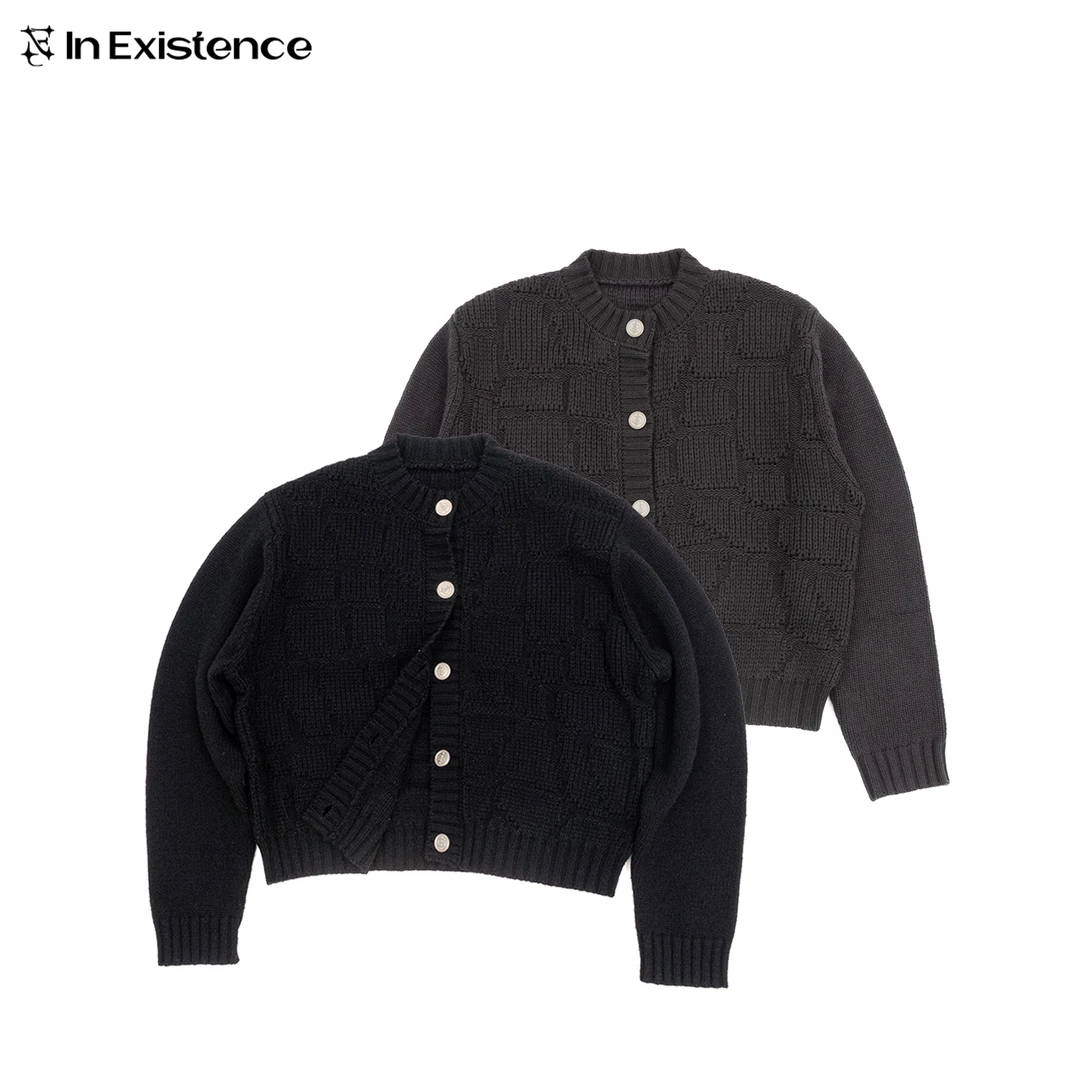IN EXISTENCE存世25FW「鳞」澳羊毛混纺粗支蛇纹提花银币开衫毛衣