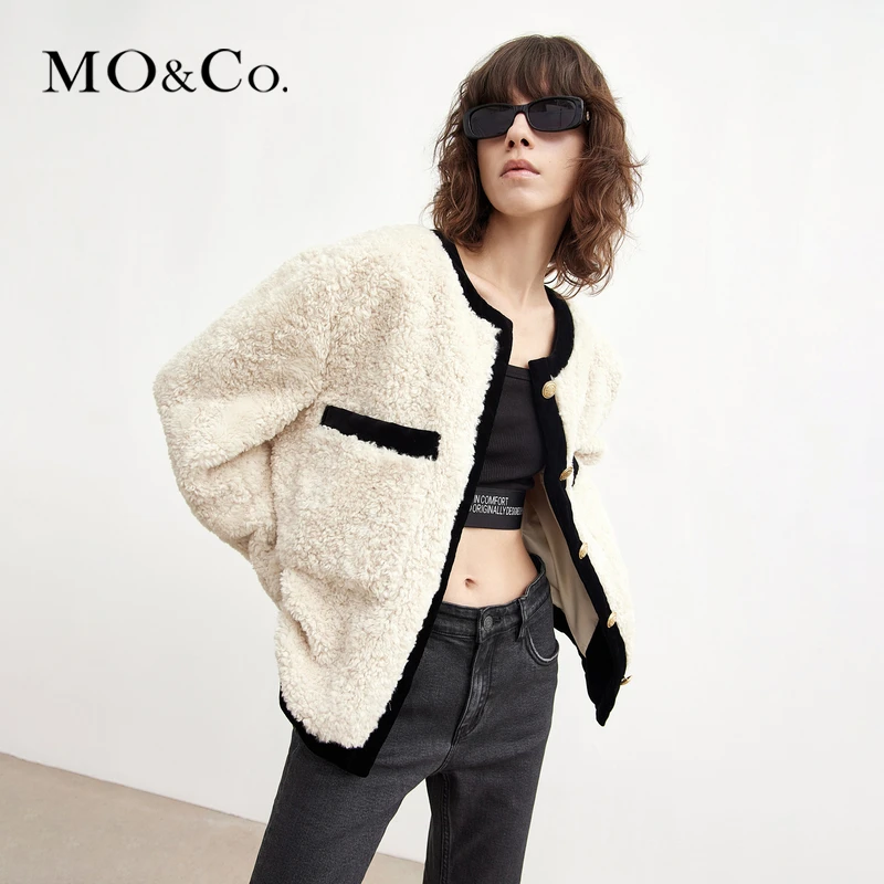 【诗语专属】MOCO秋大口袋拼接金扣外套秋冬保暖毛绒MBB3COTT01