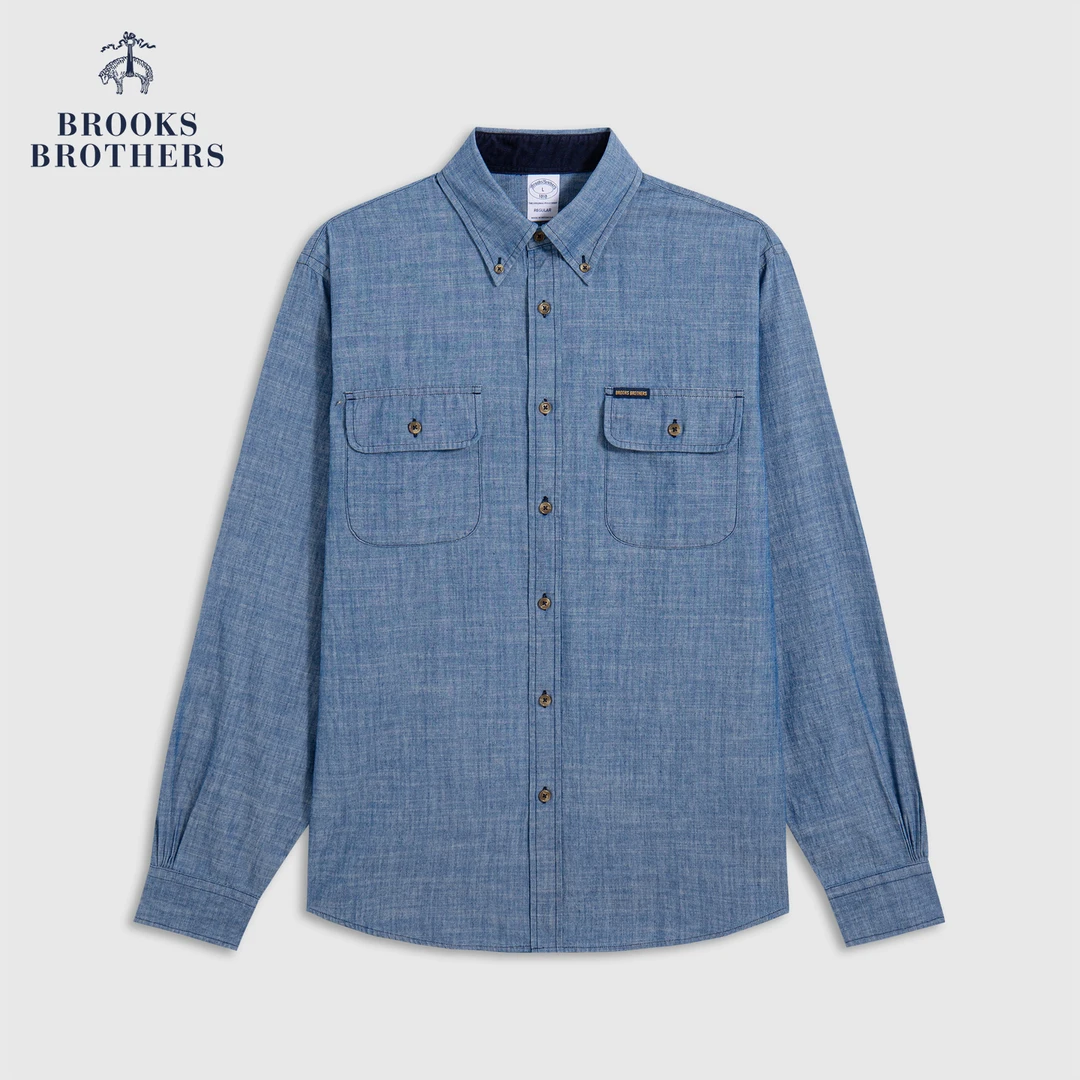 Brooks Brothers/布克兄弟男士25早秋新品纯棉牛仔口袋休闲衬衫