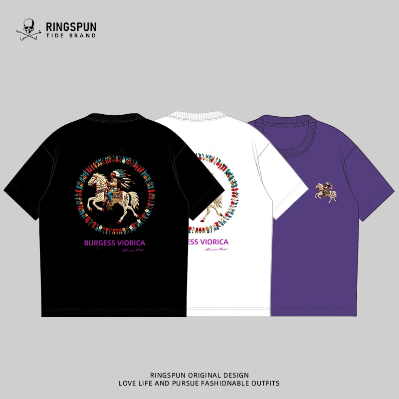 【印第安战士】男女同款重磅纯棉刺绣短袖T恤男夏季男士国潮半袖