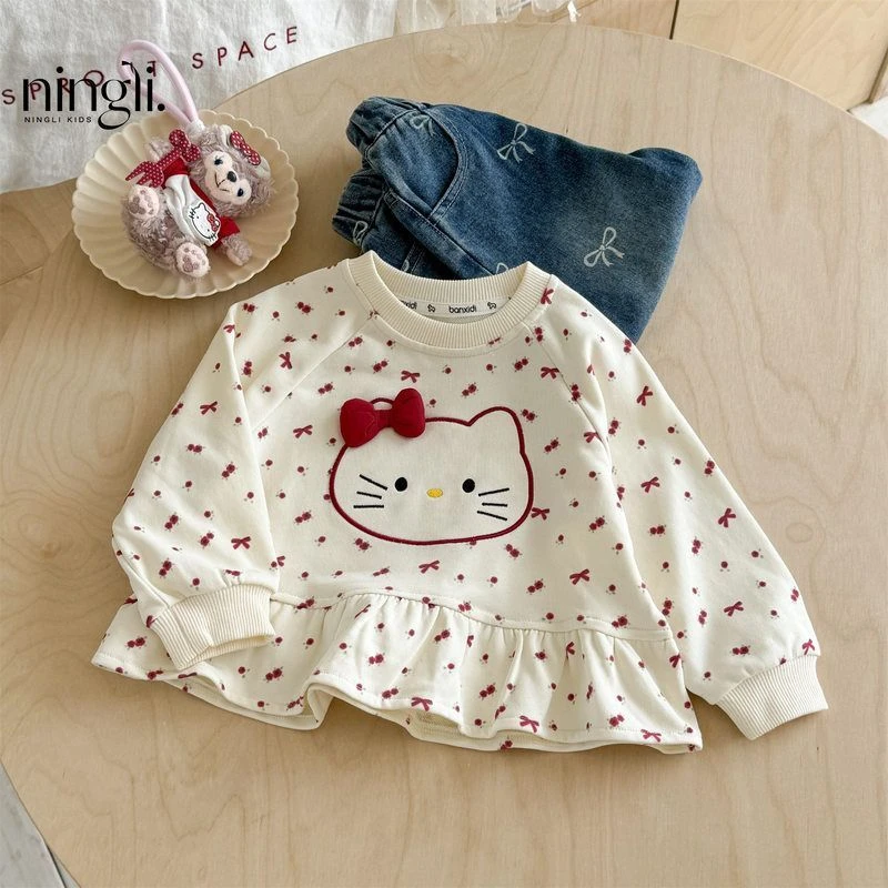 猫春秋季甜美童装女卫衣上衣2025儿童新款女童卡通韩版宝宝衣服
