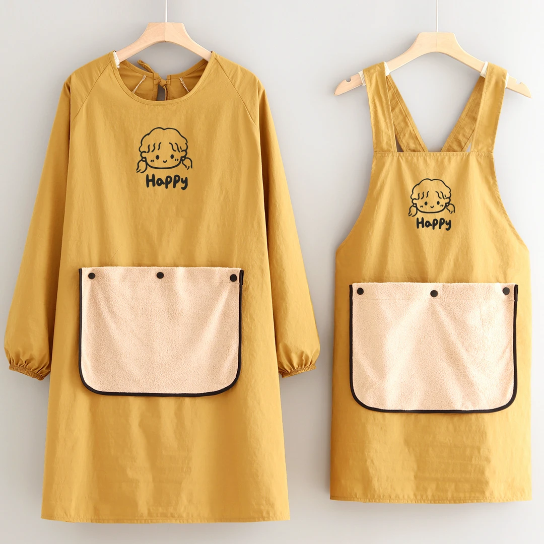 卡通擦手巾罩衣防泼水做饭围裙厨房家用围腰定制印字餐饮工作服女