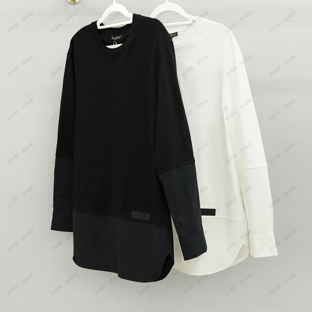 诗慕·爱洛琳 时尚气质黑白休闲四季吸汗纯棉女生宽松百搭针织衫