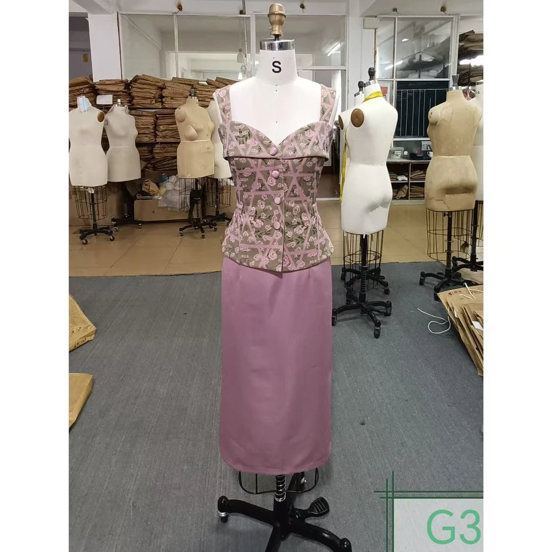 原创自制【小美好】定裁玫瑰花设计师法式港风浪漫复古包臀夏季套装