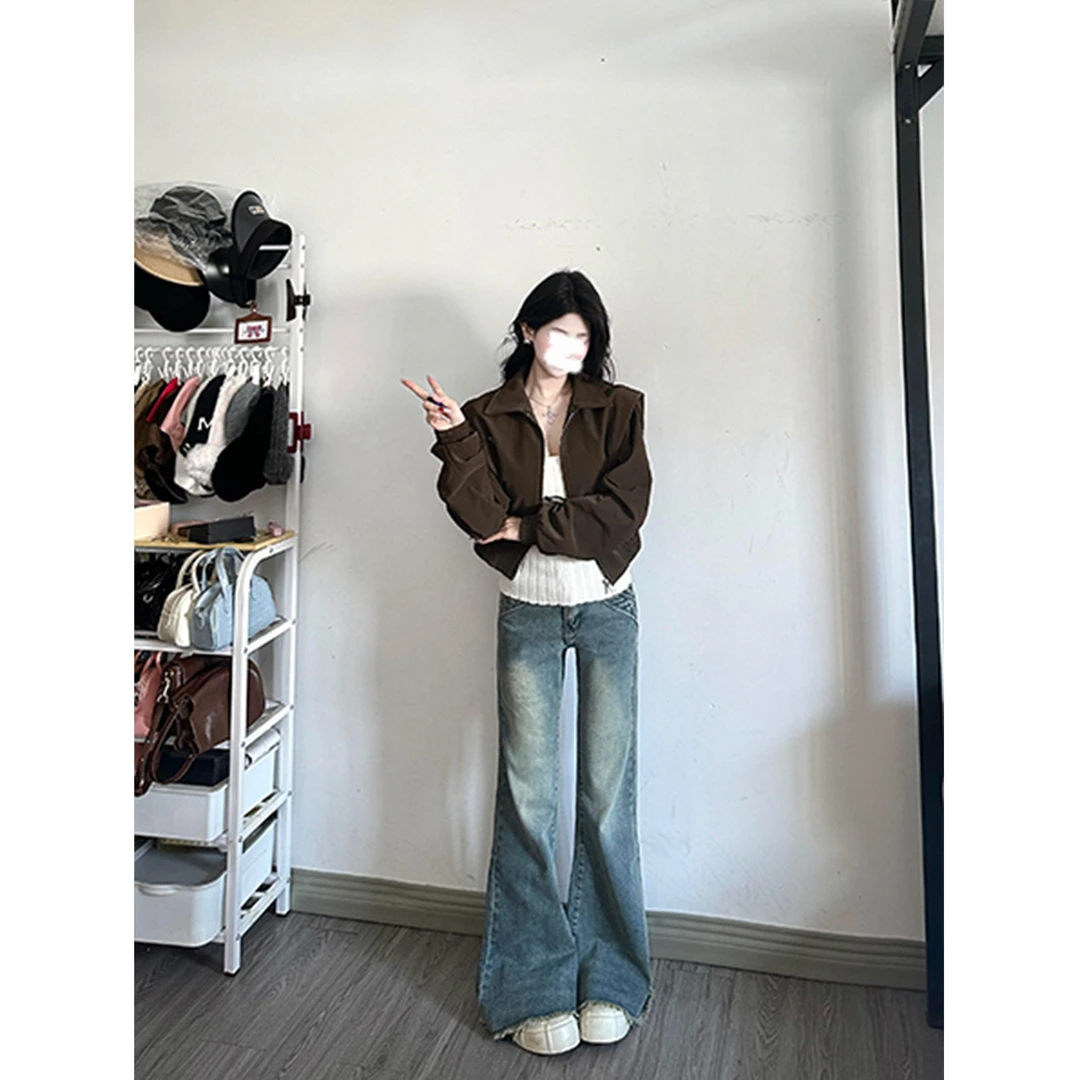 美式气质棕色短款外套女春季新款潮牌工装棒球服夹克