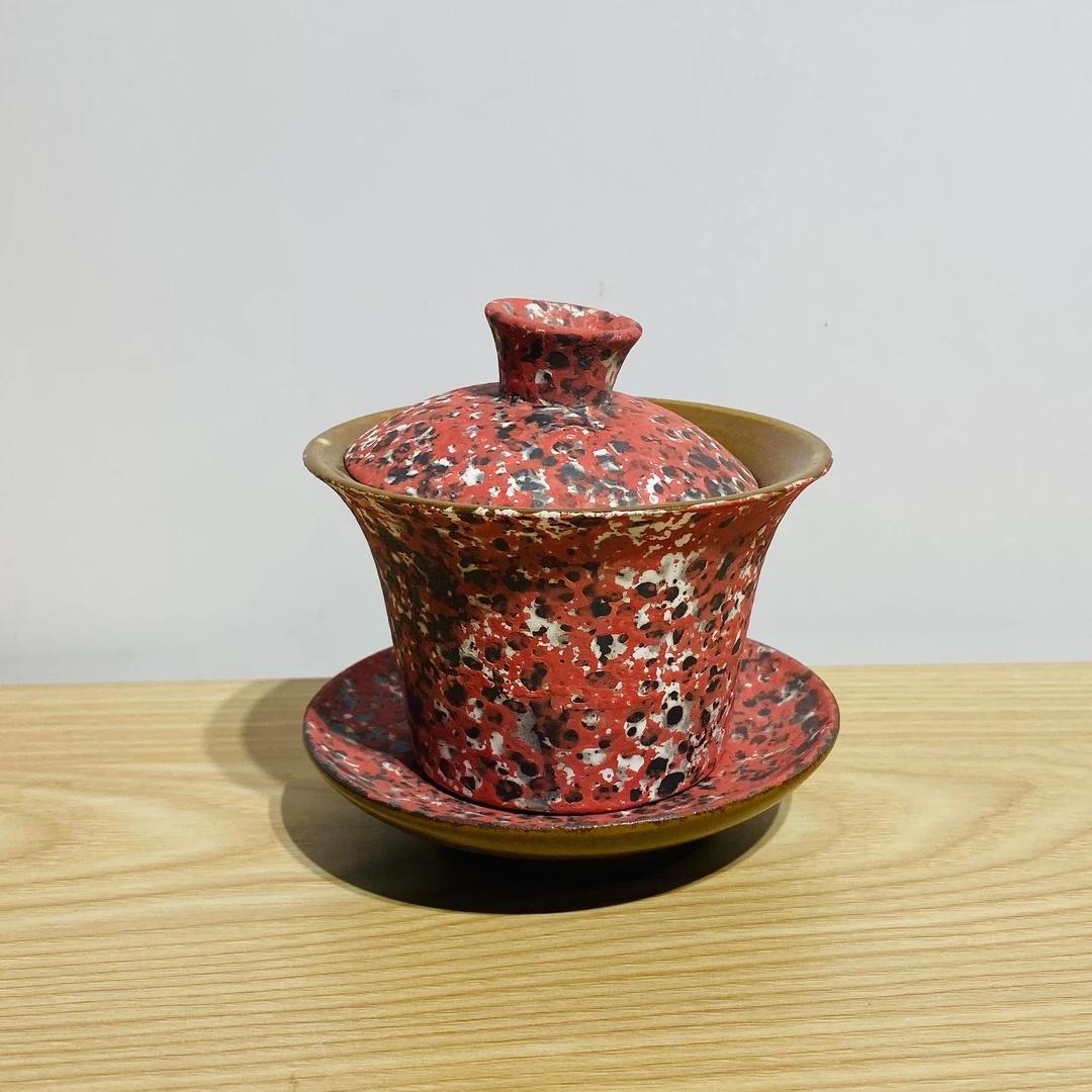 吾游茶器岩矿红三才盖碗