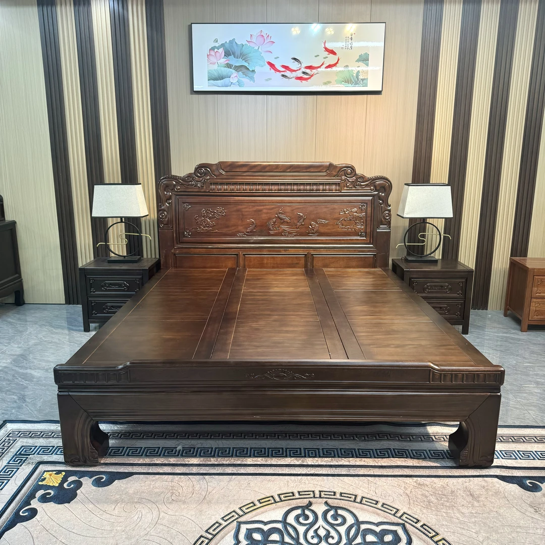 全榫卯南美檀木实木床中式明清古典床1.8米床主卧床雕花大床婚床