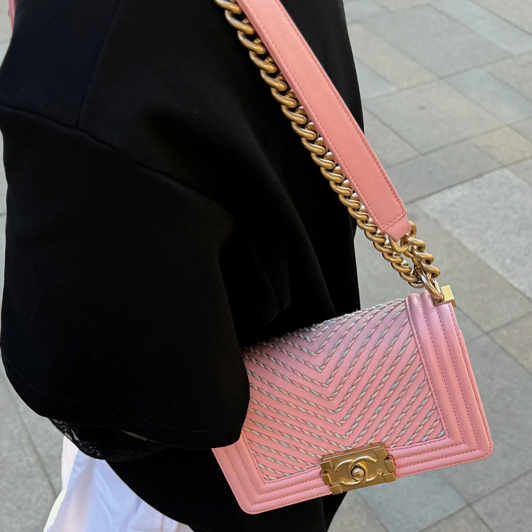 99新 Chanel/香奈儿 粉金leboy小号链条包