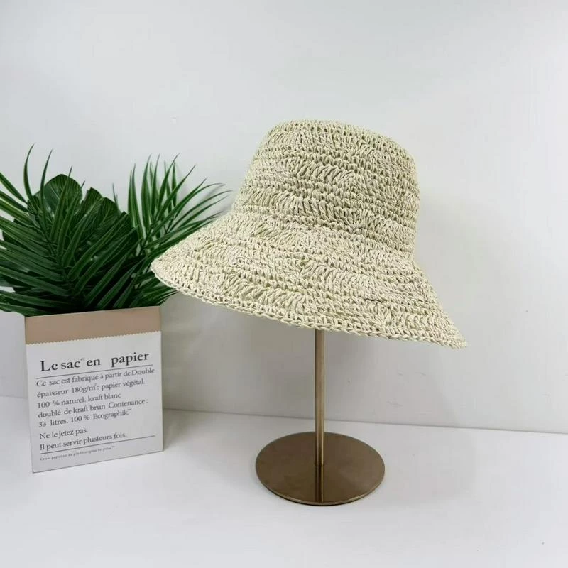 气质蕾丝绑带系带草帽子渔夫帽女夏韩版百搭遮阳防晒沙滩草帽子