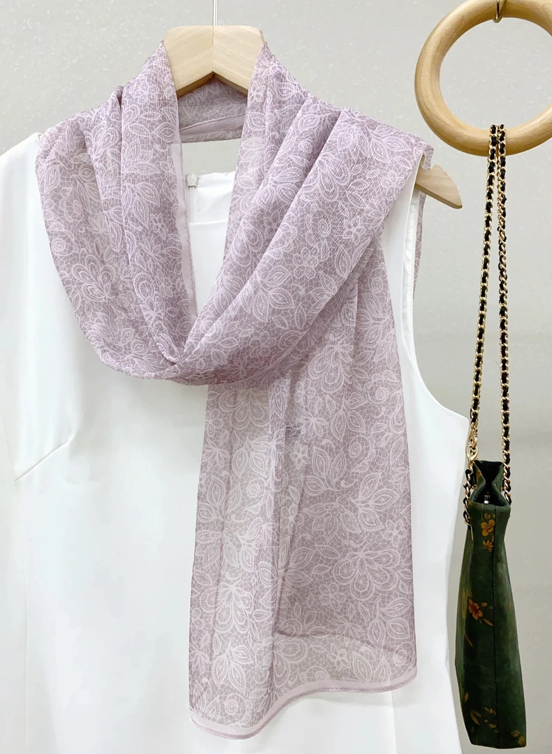 藕粉腰果【东海绸苑】西丽纱工艺新中式丝巾145*36