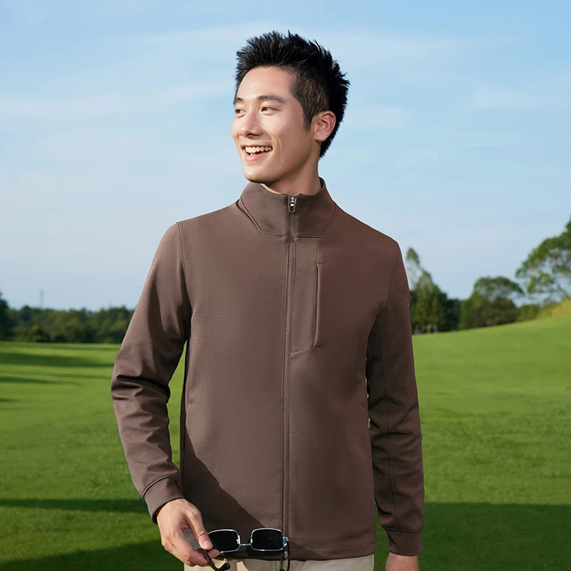 春秋男士立体多口袋长袖夹克衫细横条肌理感小提花商务休闲外套