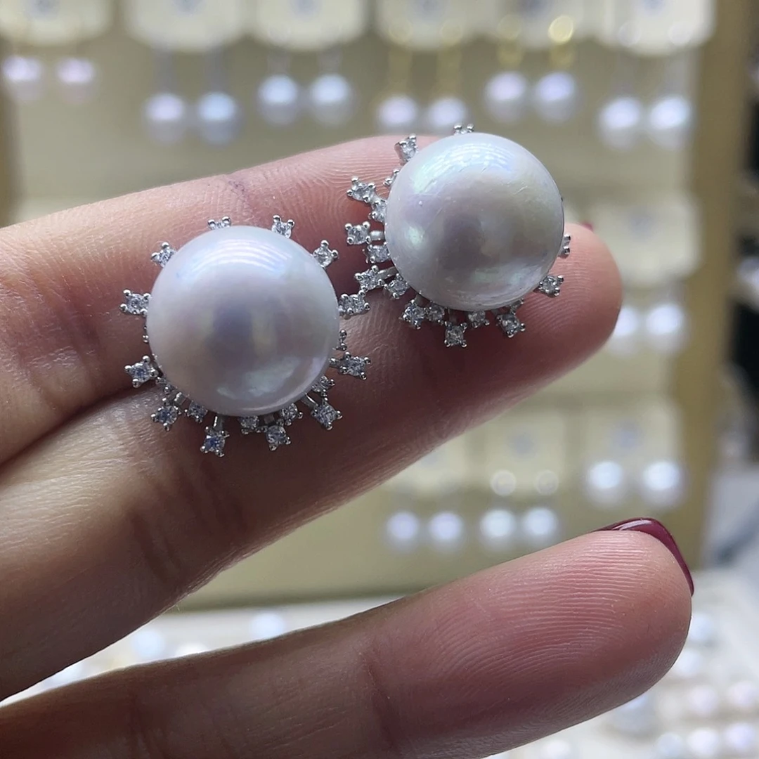 淡水珍珠耳饰银S925镶嵌