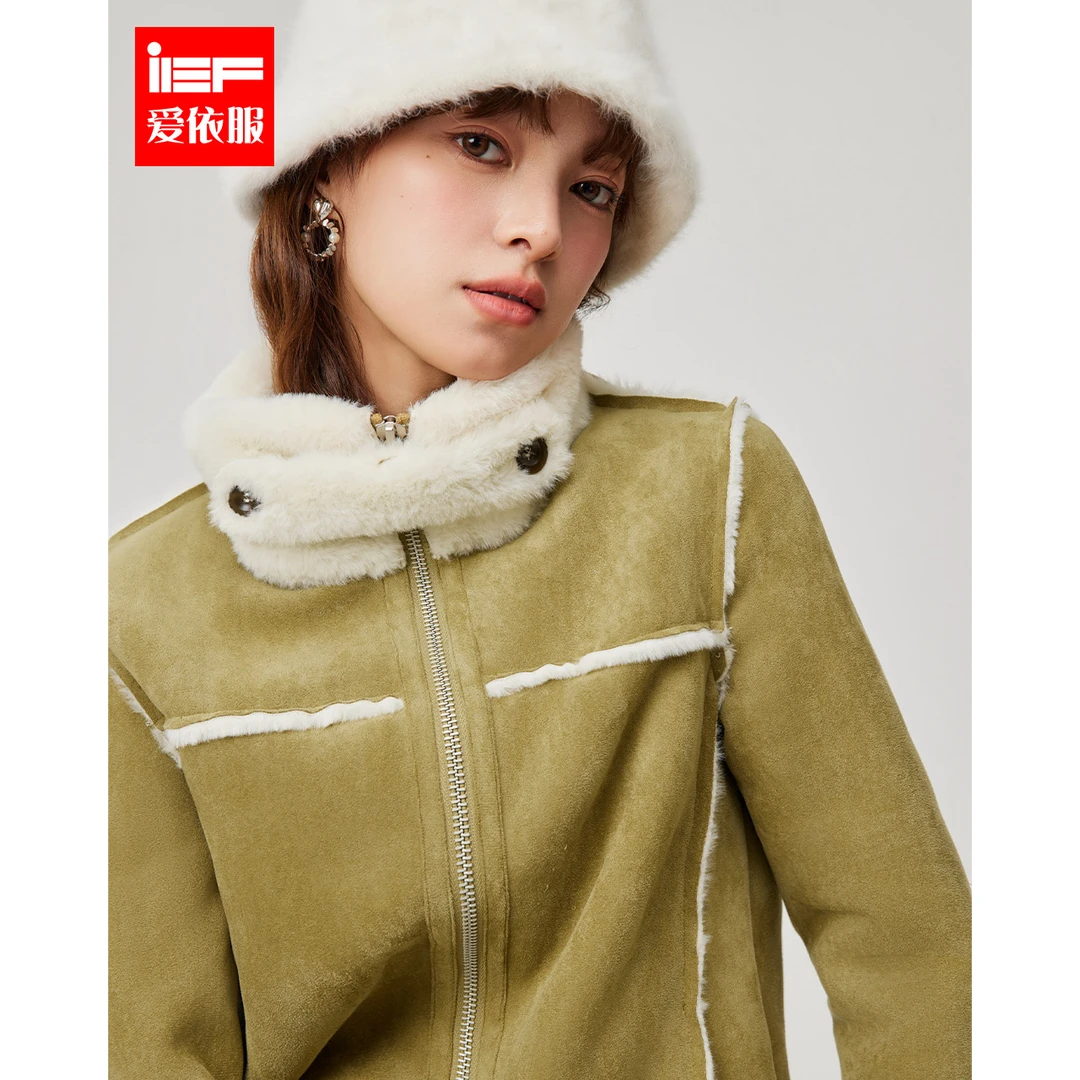 IEF/爱依服2025冬季新款美式复古机车服时尚立领保暖磨砂皮外套