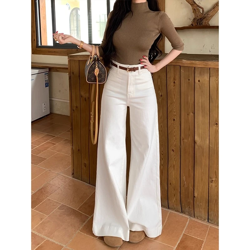 时尚气质秋季微弹女宽松高腰显瘦春夏微喇休闲裤高领打底衫套装