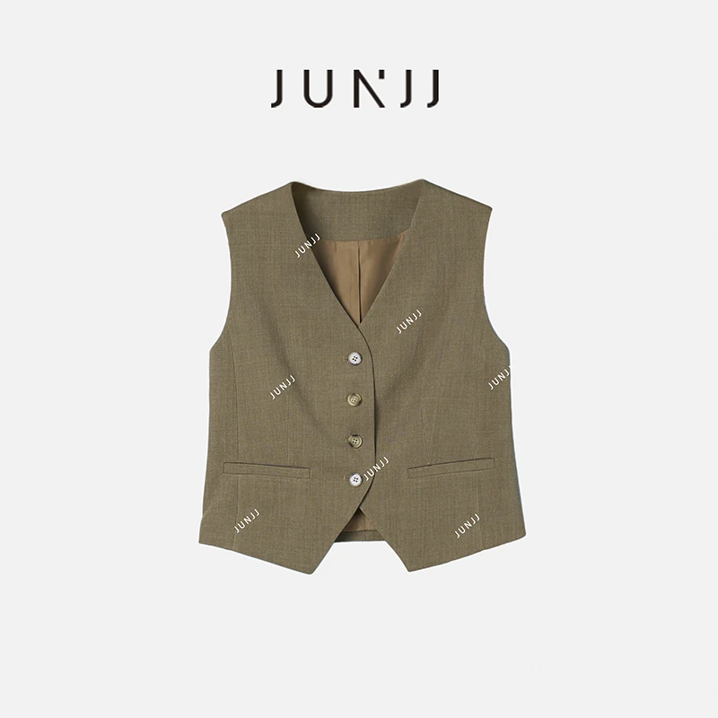 JUNJJ【焦糖马甲】24新款百搭马甲高级感粗花呢气质复古马甲外套女