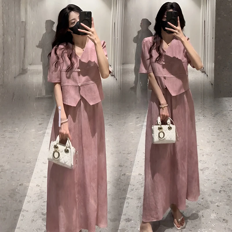 今年流行漂亮的时尚套装裙女夏中长款轻奢国风气质连衣裙两件套潮