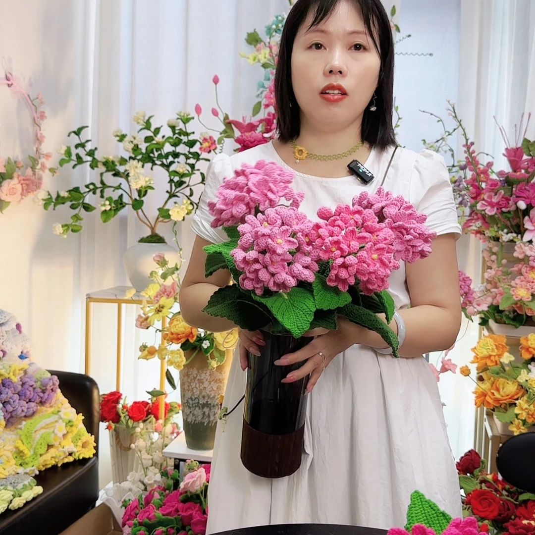 莱赛尔纤维棉手工钩织4个绣球花