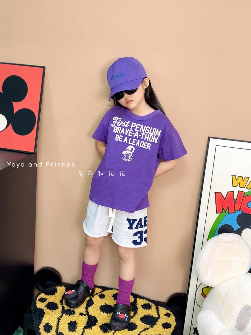 有有家·男女童高品质夏款日系百搭卡通印花竹节棉刺绣圆领短袖T恤