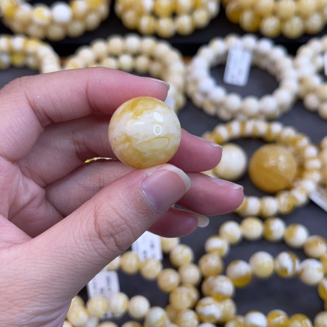 蜜蜡未镶嵌手链20.5mm瓷白虎皮单珠