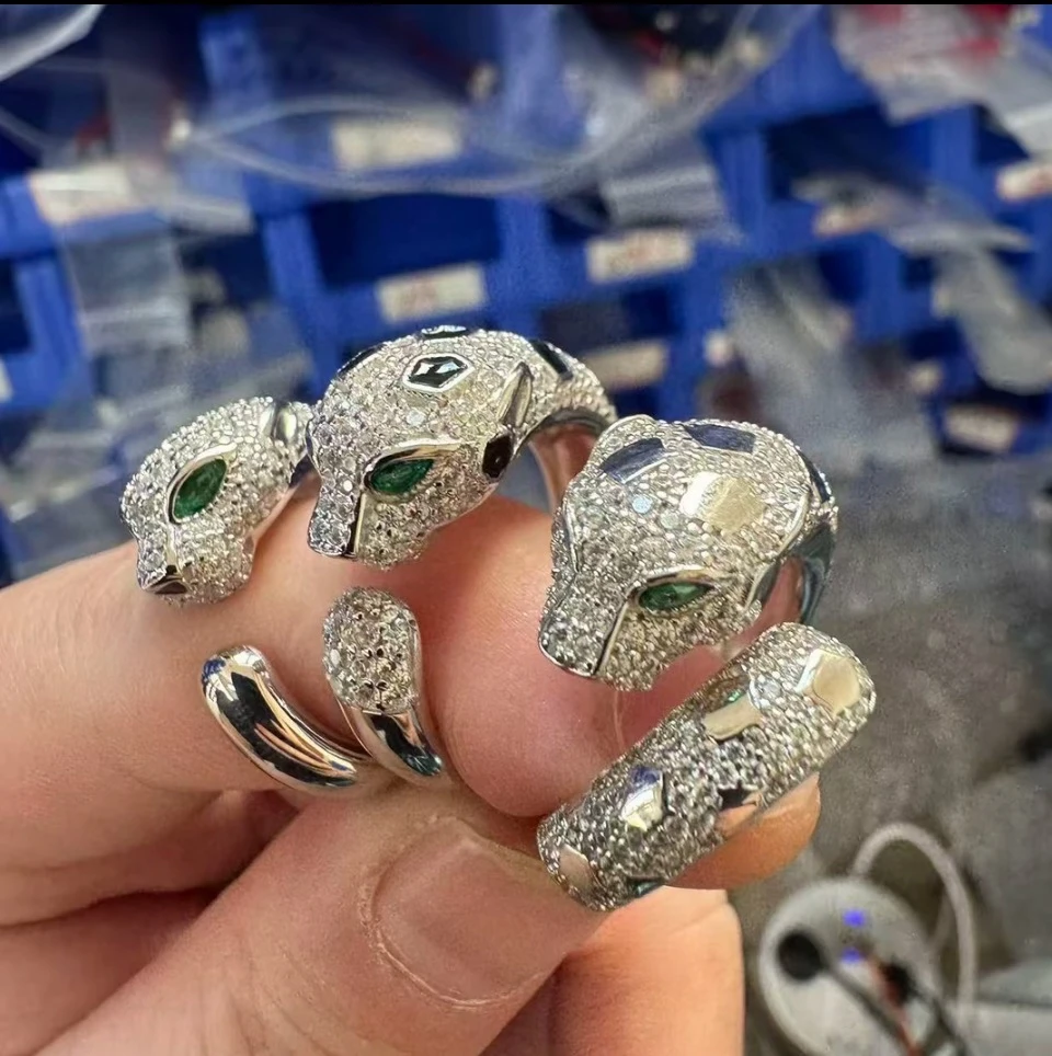 925银莫桑石戒指 轻奢银色个性时尚925银莫桑豹子戒指