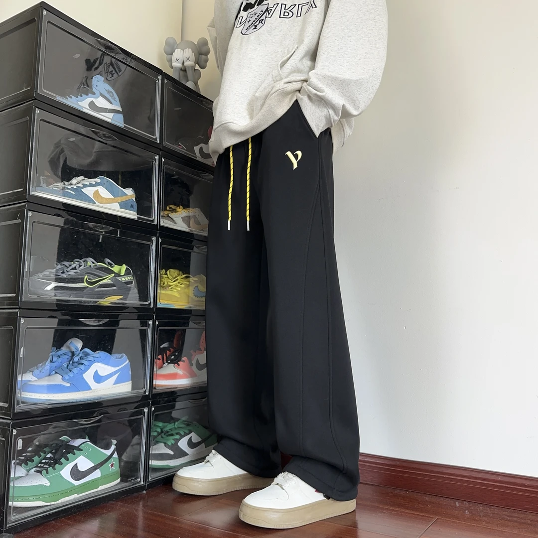 加长春秋新款简约男学生运动时尚直筒裤宽松百搭裤子休闲裤卫裤