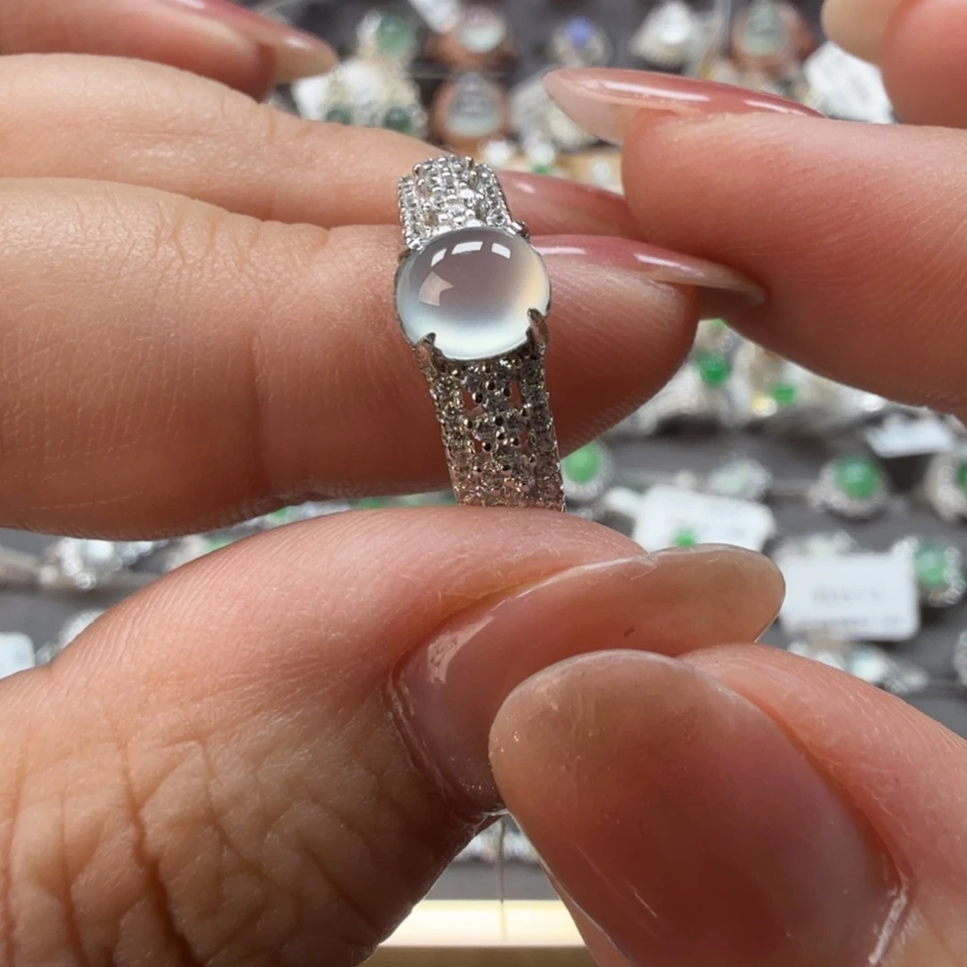 翡翠银S925镶嵌戒指8017