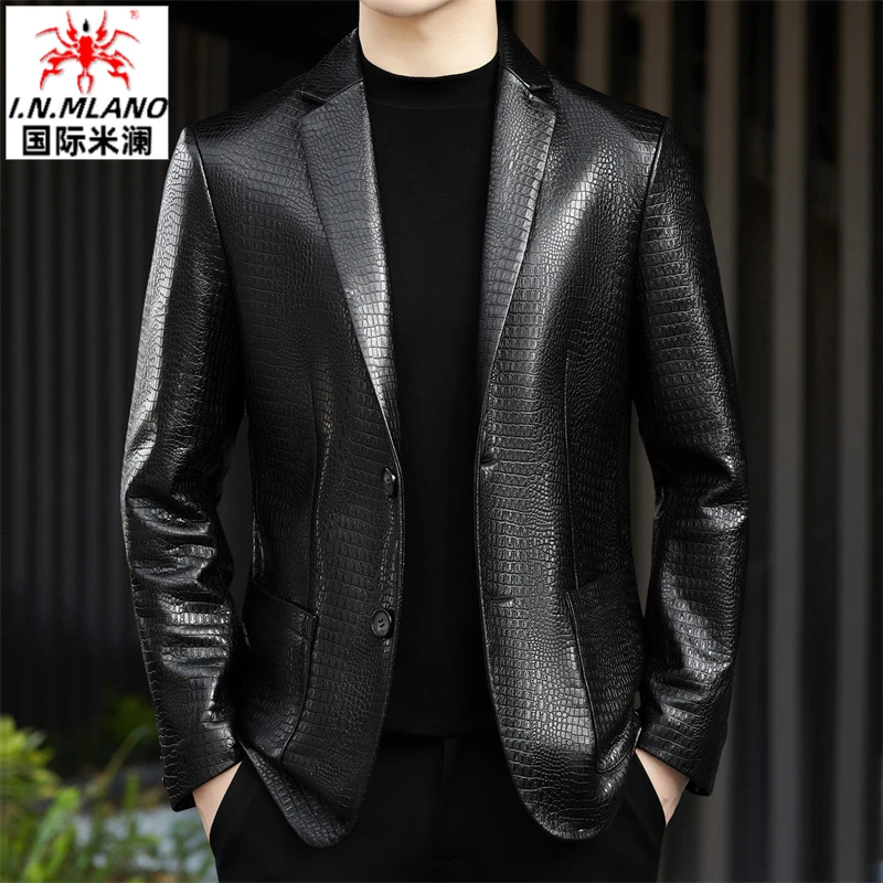 【羊皮】正品真皮皮衣休闲西服男士韩版修身高档西装潮流时尚外套男