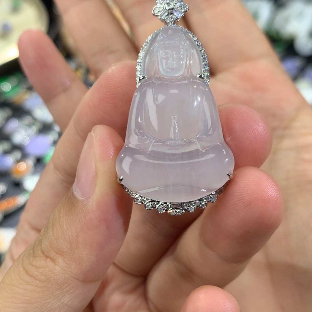 翡翠18K金镶嵌吊坠(不含链)观音