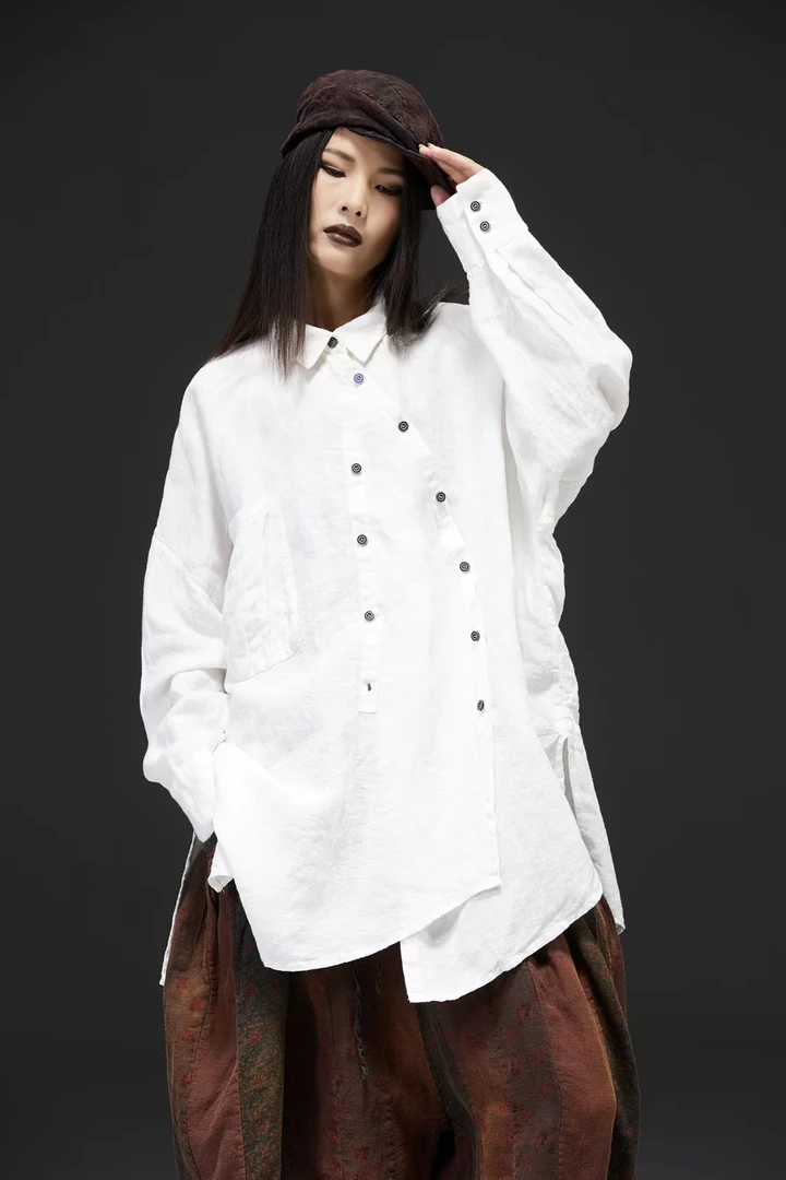 麻依者～春款5折款衬衫～均码款号M065衣长83胸围154肩袖长75袖口23