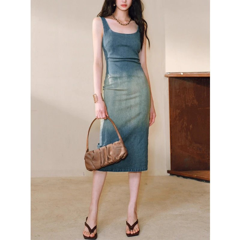 显瘦法式连衣裙夏季收腰长裙吊带裙小众修身设计感气质复古文艺风