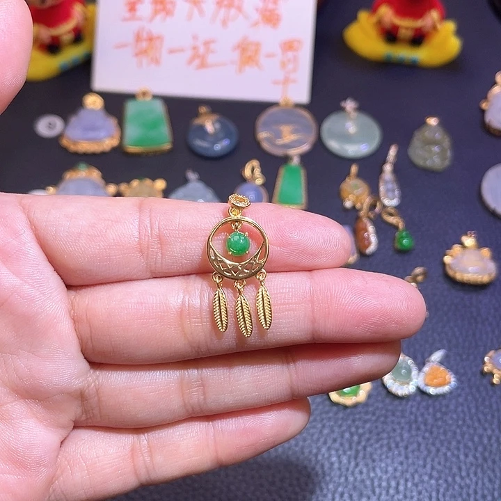 翡翠银S925镶嵌吊坠(不含链)天然翡翠