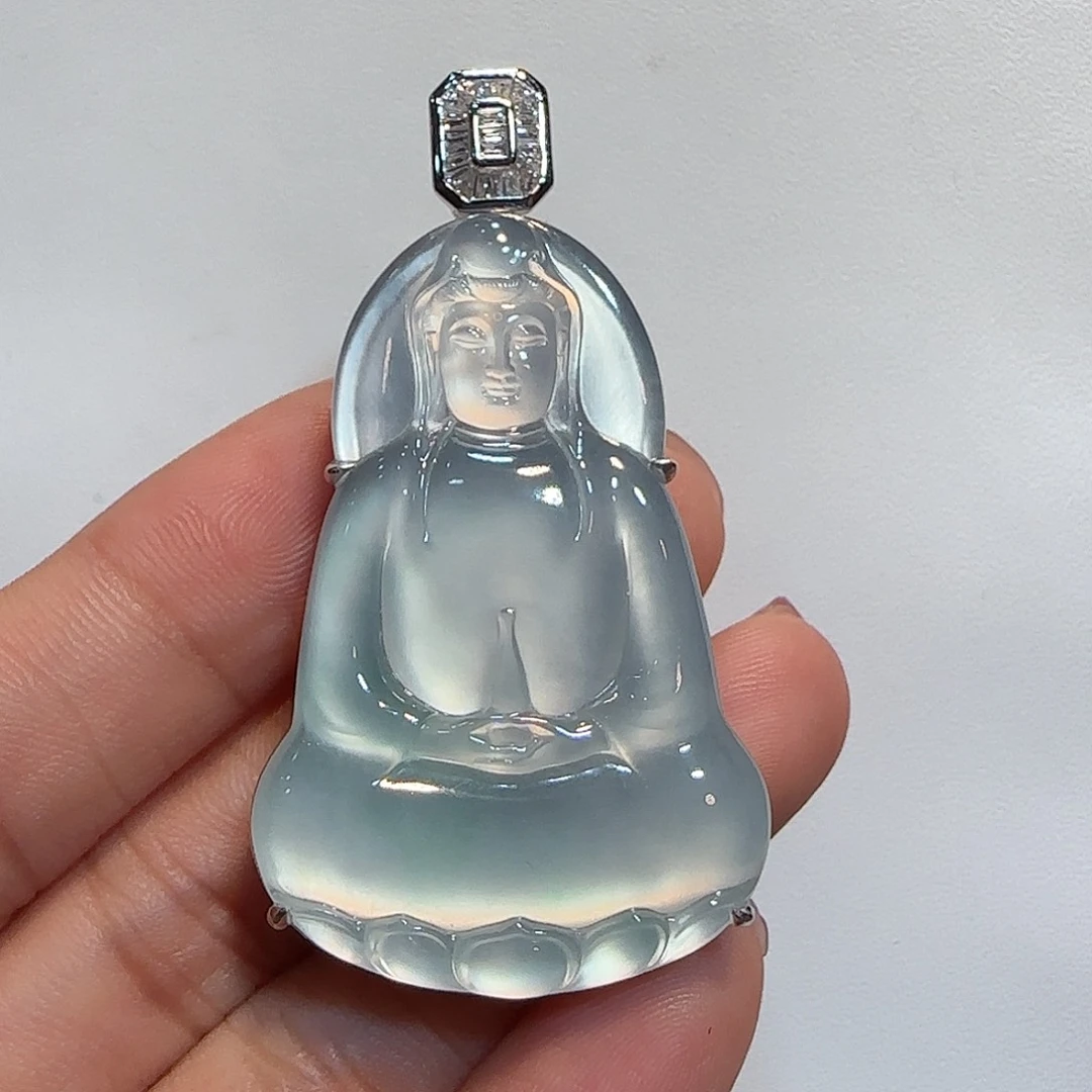 翡翠18K金镶嵌吊坠(不含链)观音