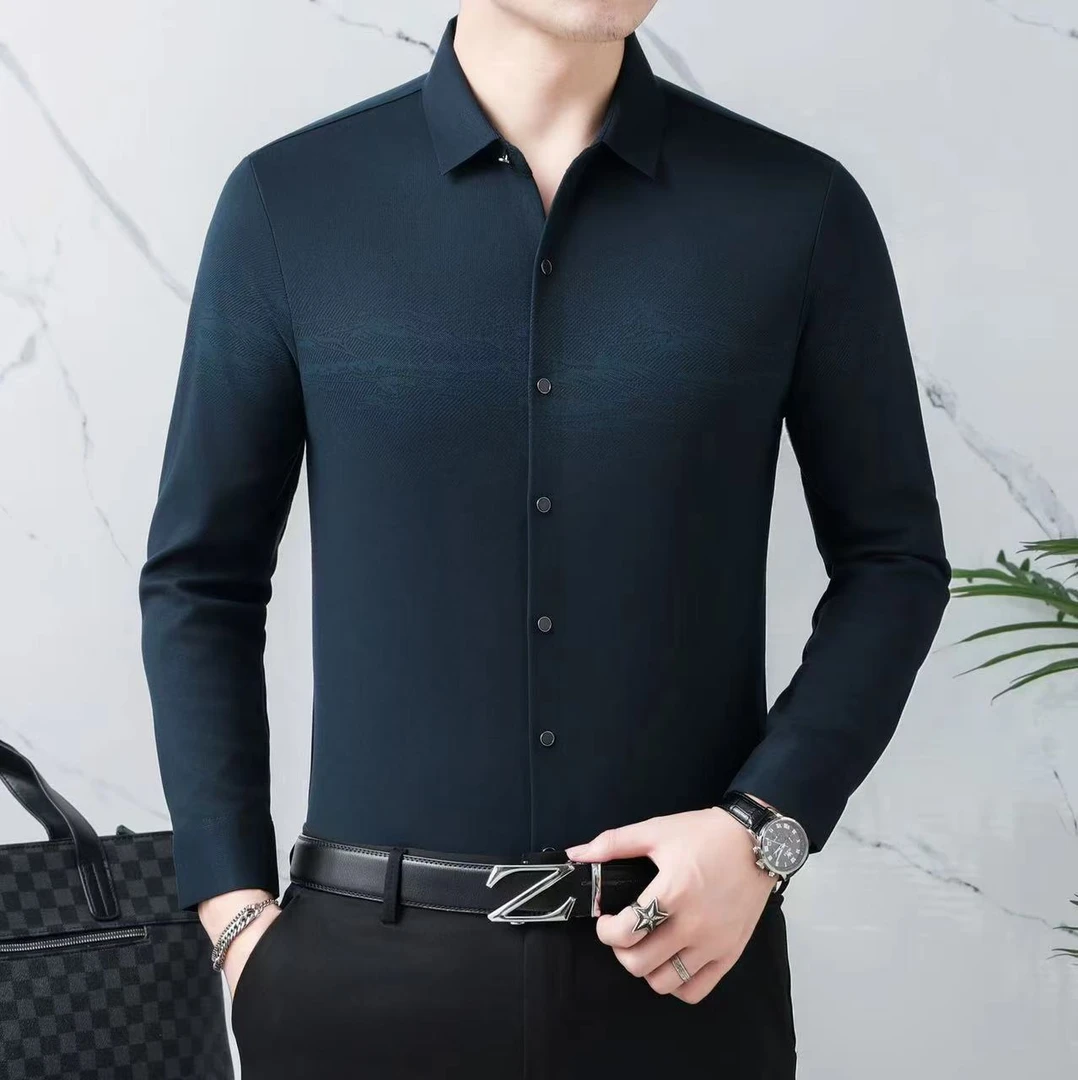 上青688锦氨衬衫加绒加厚冬季长袖中年男士商务男士保暖衬衫