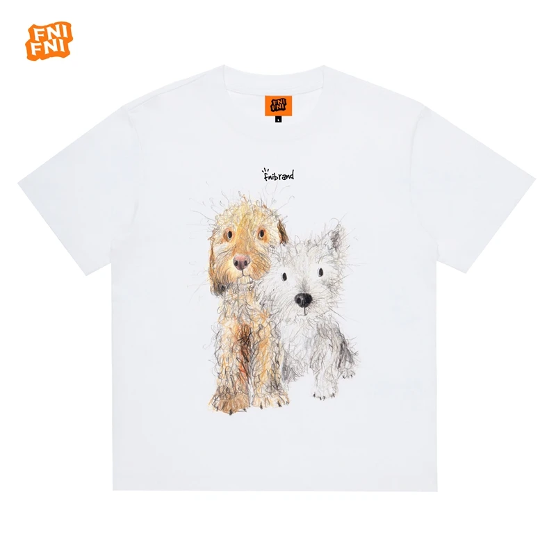 FNIFNI（潦草狗狗）男女同款t恤美式复古纯棉短袖24潮新款直喷