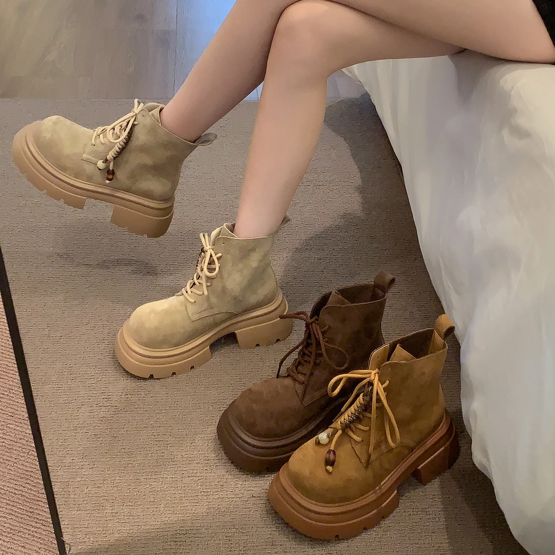 贾不假马丁靴女款2025新款夏季潮流复古小个子厚底休闲英伦风短靴