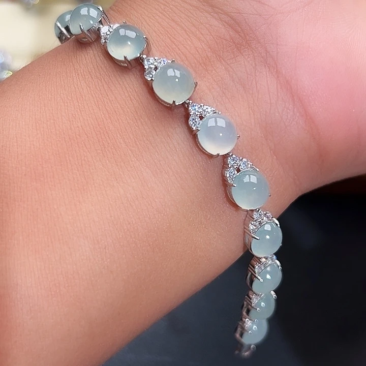 翡翠银S925镶嵌戒指缅甸天然A货翡翠手链