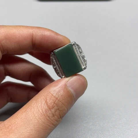 和田玉戒指银S925镶嵌非*