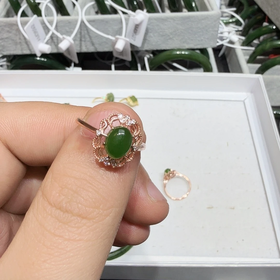 和田玉（碧玉）银S925镀金镶嵌戒指