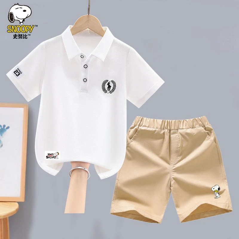 史努比男童短袖套装夏装2026新款洋气中大童男孩翻领polo衫两件套