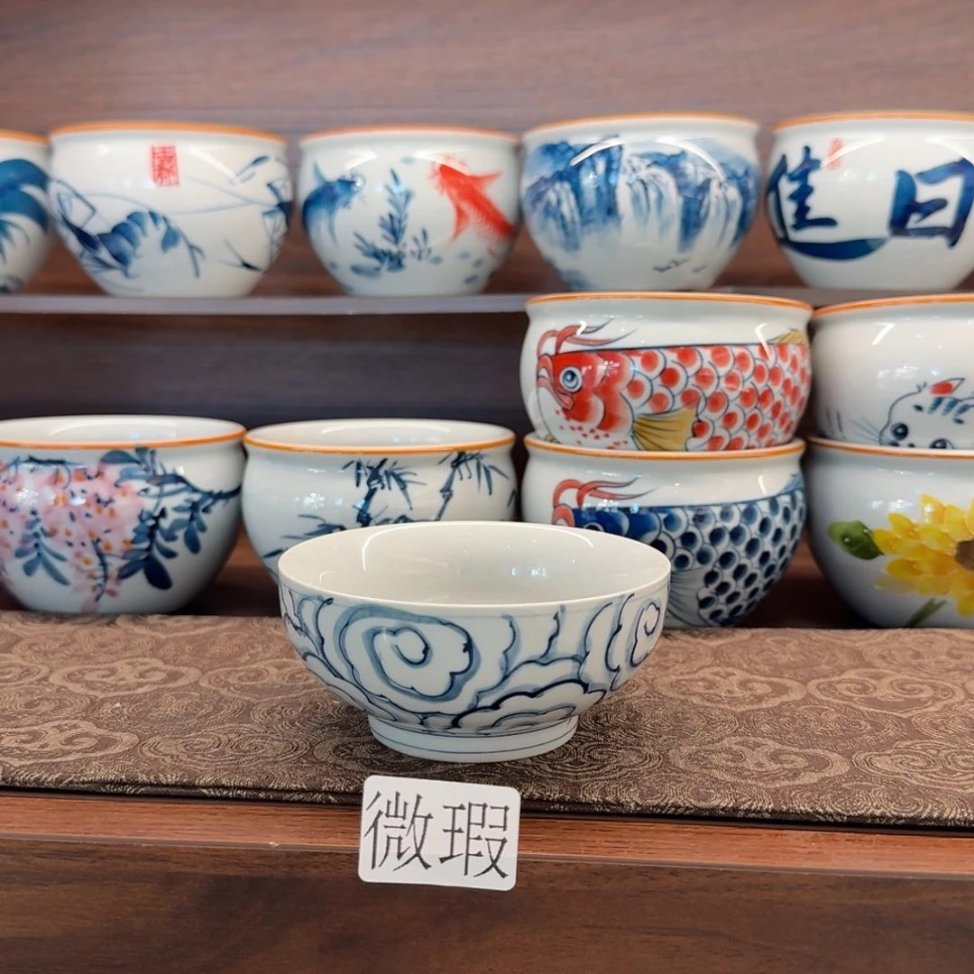 釉下手绘茶具微瑕