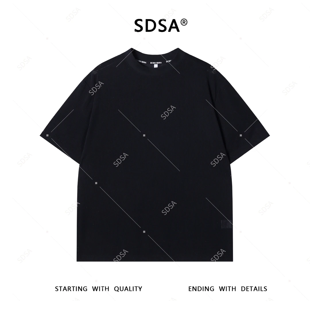 SDSA男士短袖t恤2025新款轻痞帅男装纯色玉米格圆领上衣百搭时尚