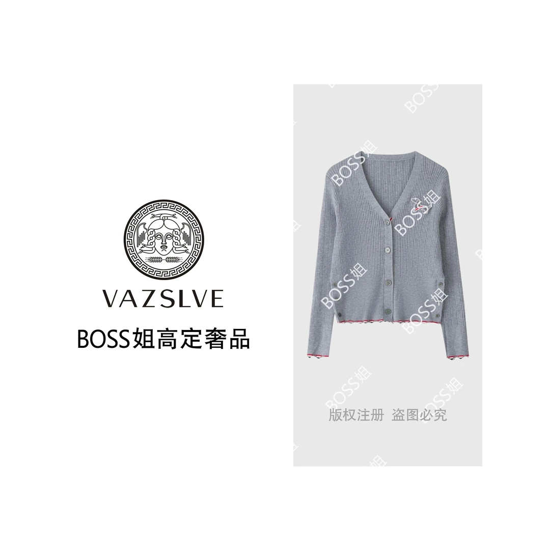 【VAZSLVE/全新奢品】捡漏 羊毛小狗刺绣条纹肌理针织开衫msl701