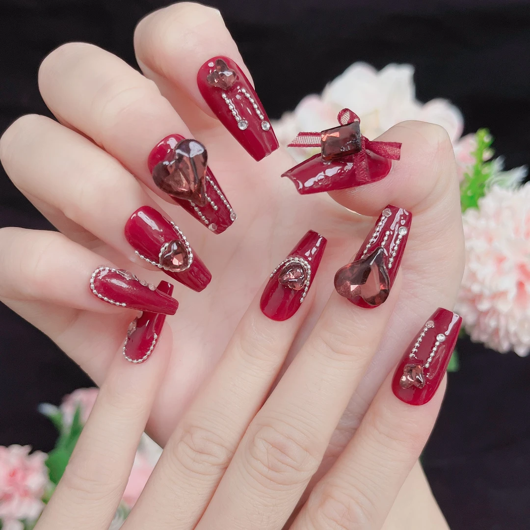 浪漫绽放长梯形2.5CM新款纯手工穿戴甲孤品断码NO退换